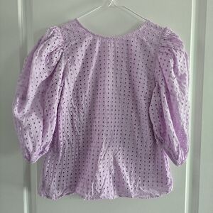 A New Day Lavender Puff Sleeve Top Blouse with Eyelet Design